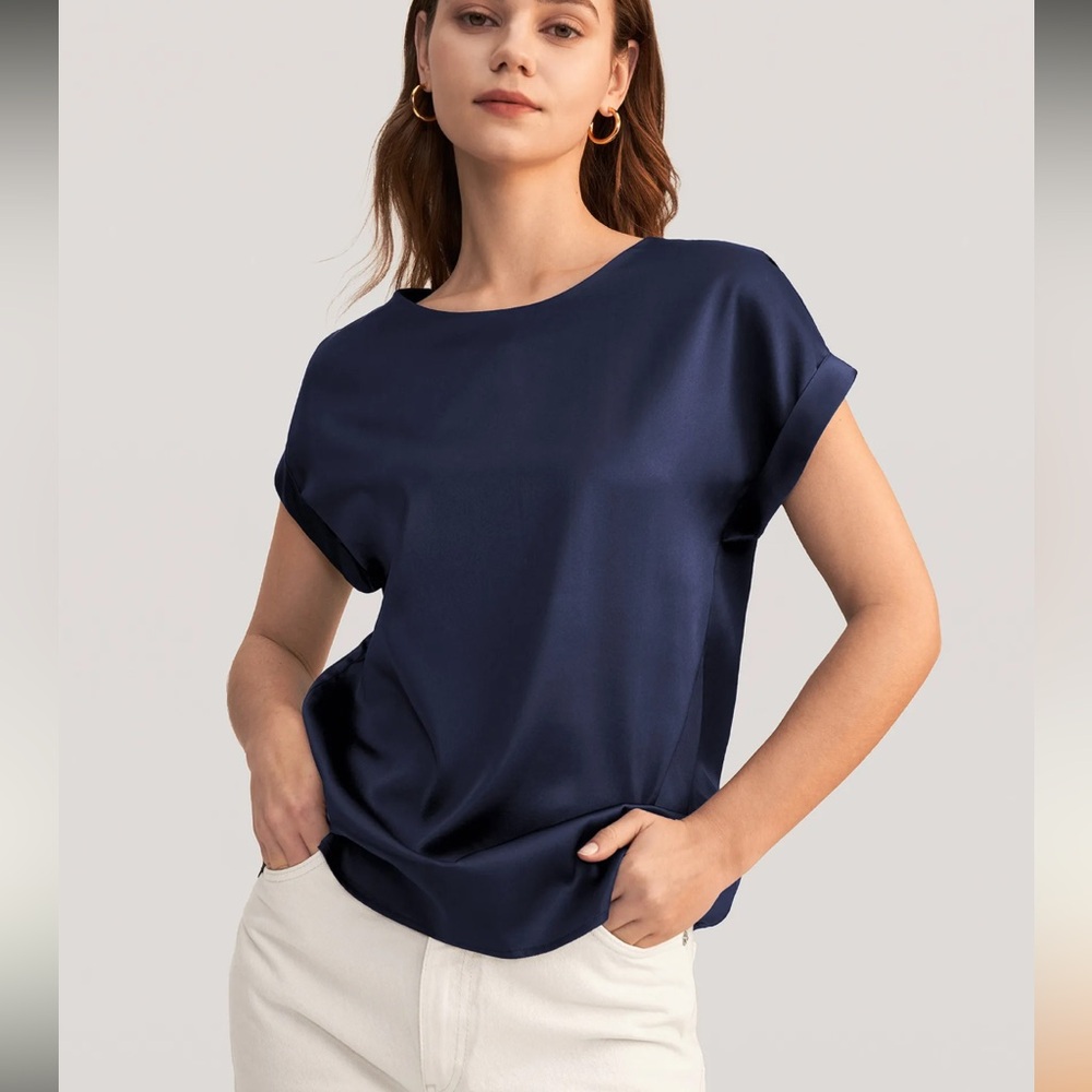 Navy Blue Silk Women's Top Lilysilk